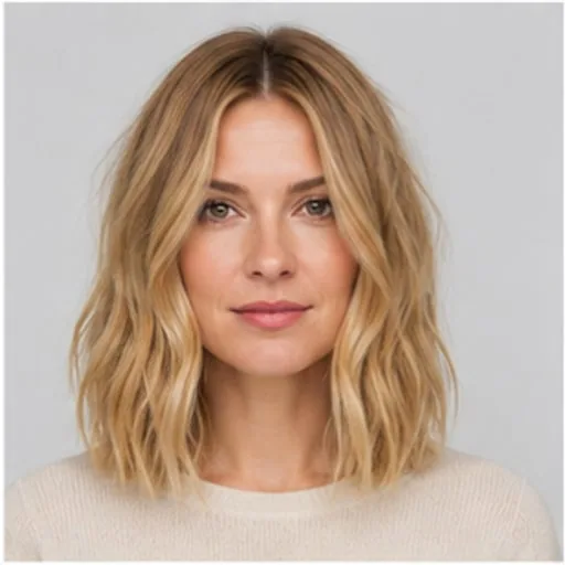 Lob — A compact outline sits between the jaw and collarbone, emphasizing the ends and face framing.