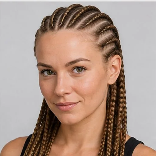 Cornrows — Parting, braid direction and thickness define the outline and face framing.