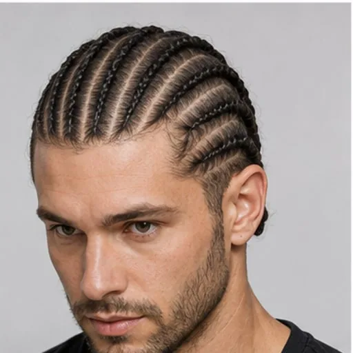 Cornrows — Parting, braid direction and thickness define the outline and face framing.