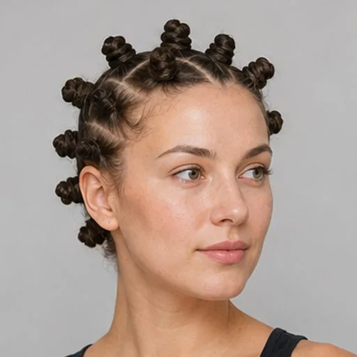 Bantu Knots — Parting, braid direction and thickness define the outline and face framing.