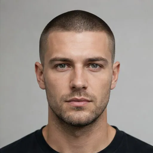 Buzz Cut — Short lengths make the crown texture, hairline and side profile more visible.